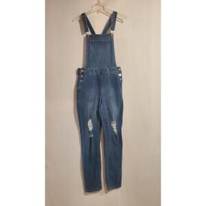 Guess Womens Distressed Bib Denim Overalls Size 29 Blue Jean Utility Pockets